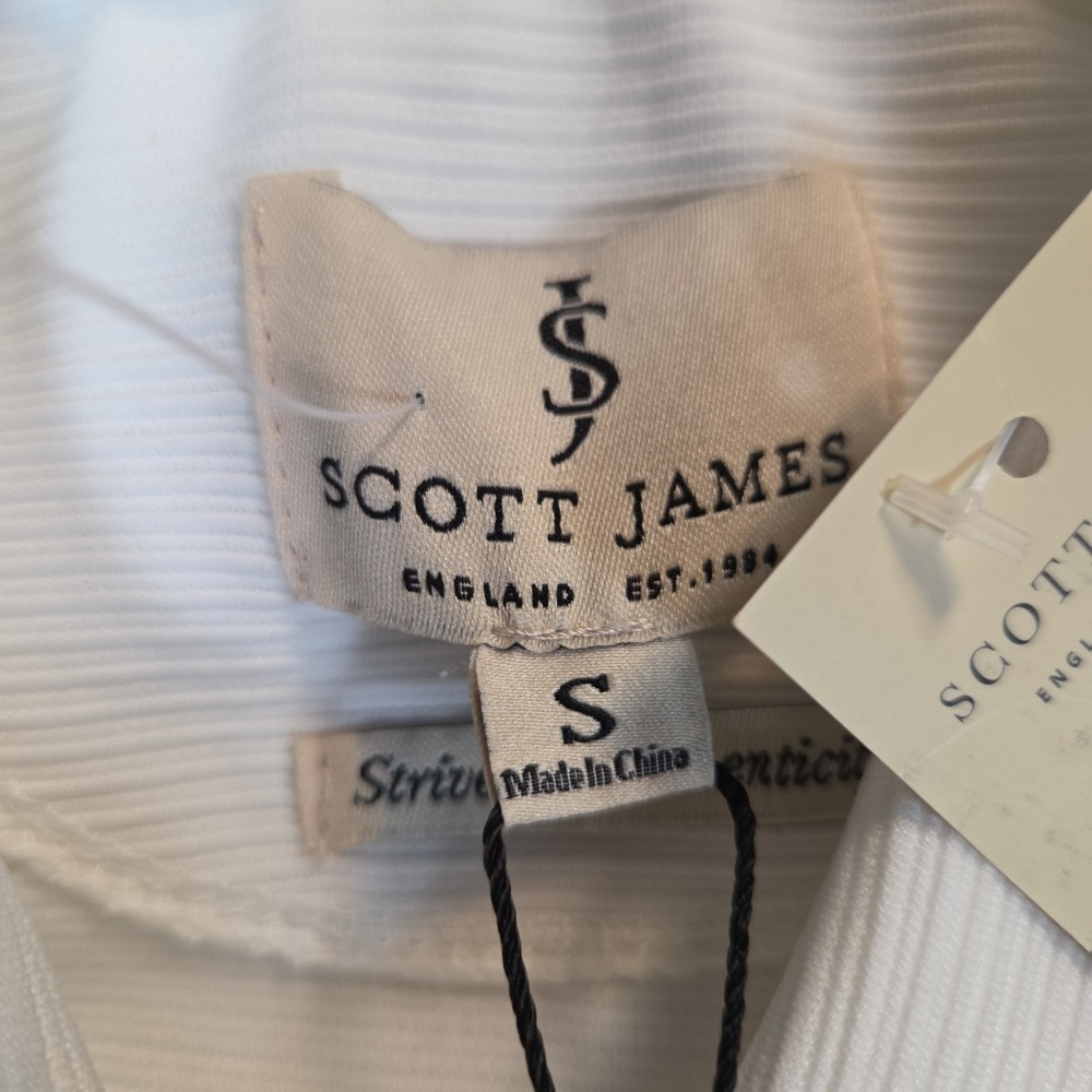 NWT Scott James Knit Shirt Mens Small Snap Front Polo White Short Sleeve Casual - Picture 5 of 11